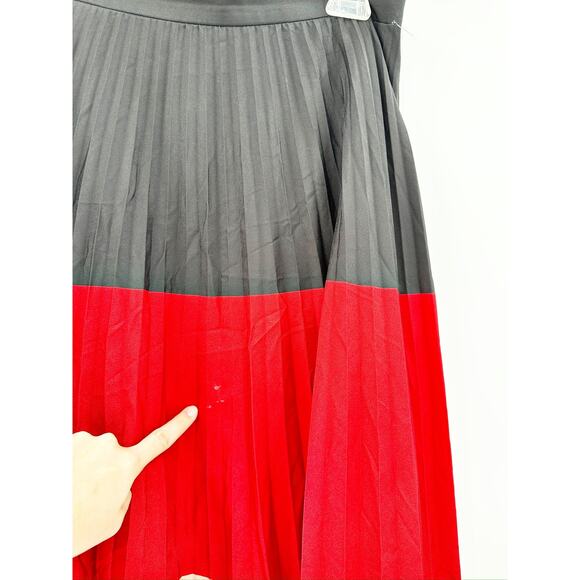 Akris Punto Colorblock Plissé Pleated Midi Skirt Red Pink Size 10 FLAW - Picture 9 of 10